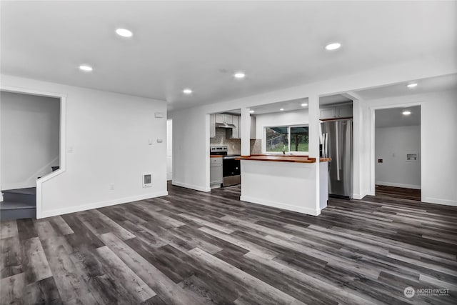 unfurnished living room with dark hardwood / wood-style flooring