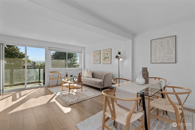 dining area with light hardwood / wood-style floors