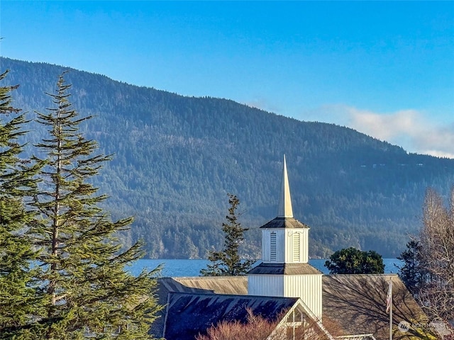 view of mountain feature featuring a water view