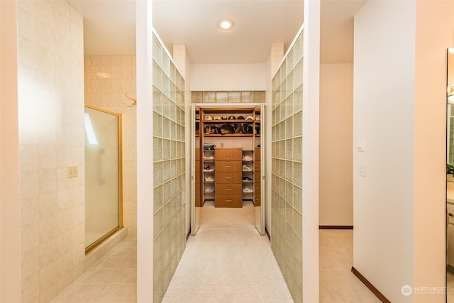wine cellar with light tile patterned floors
