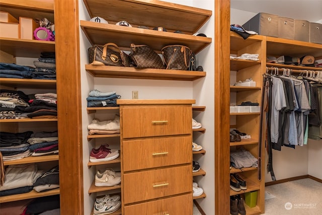 walk in closet featuring carpet floors