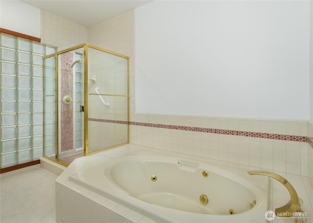 125 Arnold Palmer Pkwy, Sequim, WA 98382 - bathroom with a whirlpool tub, a shower stall, and tile patterned floors