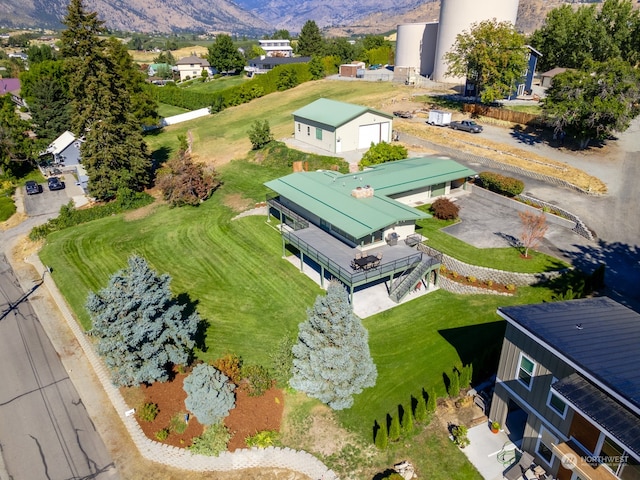 drone / aerial view featuring a mountain view