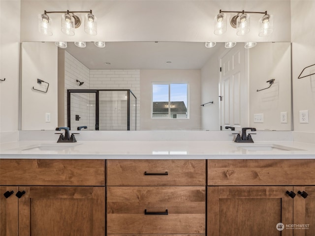 bathroom with vanity and walk in shower