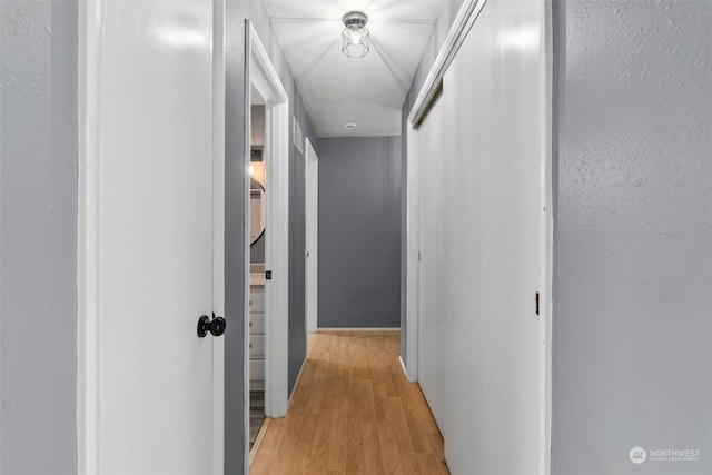 hall with light hardwood / wood-style floors