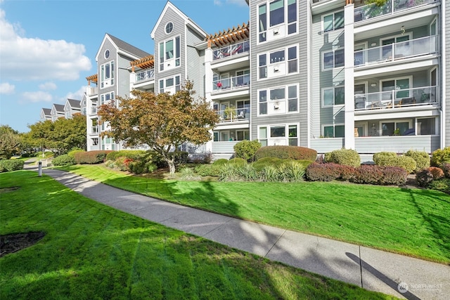 view of home's community with a lawn