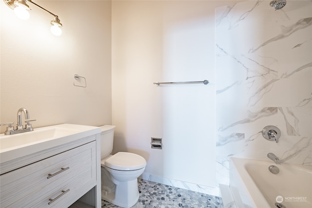 full bathroom with vanity, tile patterned flooring, toilet, and shower / bathtub combination