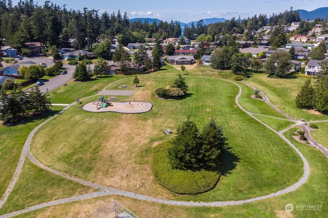 birds eye view of property with a mountain view