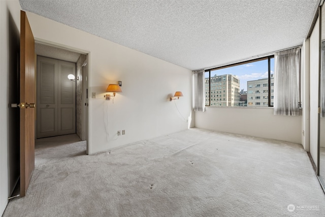 carpeted spare room with a textured ceiling