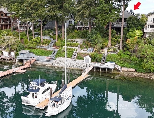 view of dock with a water view