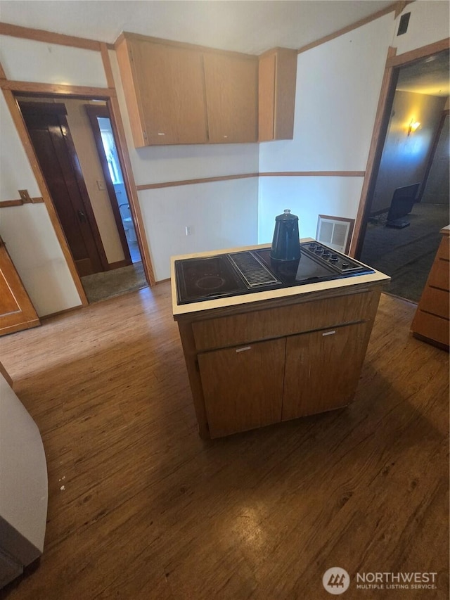 kitchen featuring black electric cooktop and dark wood finished floors