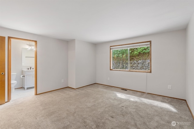 unfurnished room featuring light colored carpet and sink