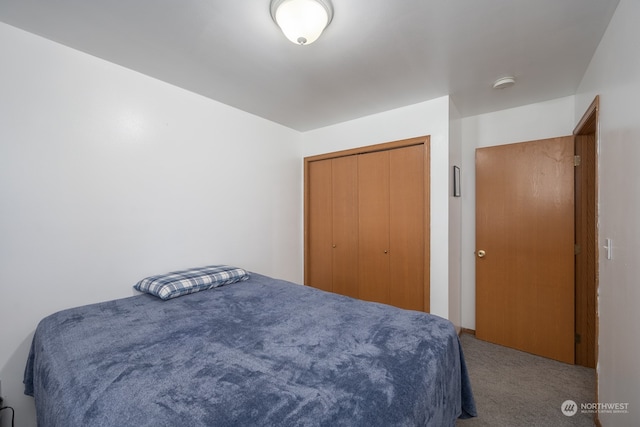 bedroom with carpet floors and a closet