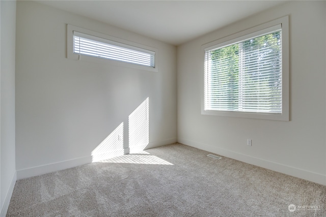 unfurnished room with light carpet