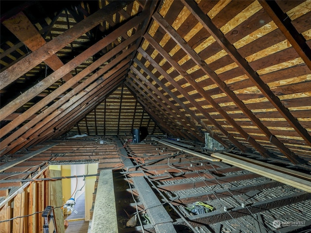 view of unfinished attic