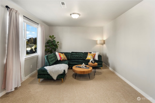 sitting room with carpet floors