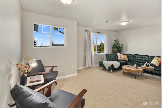 living area with carpet floors and plenty of natural light