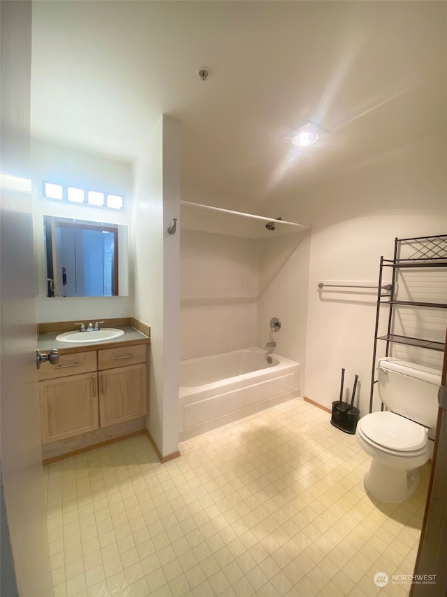 full bathroom featuring shower / tub combination, vanity, and toilet