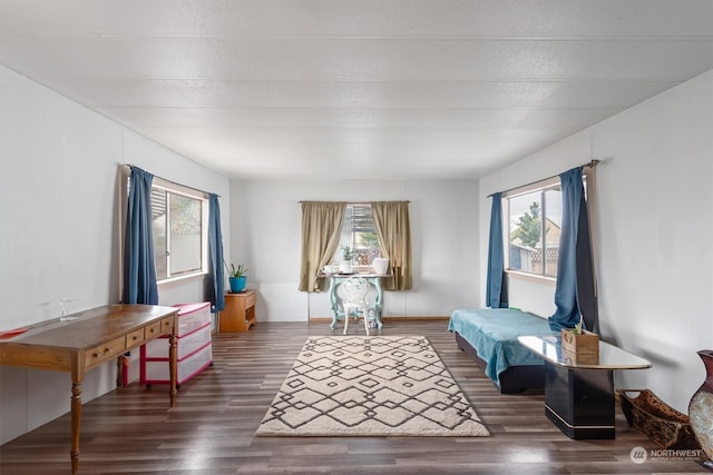 living room featuring dark wood-type flooring