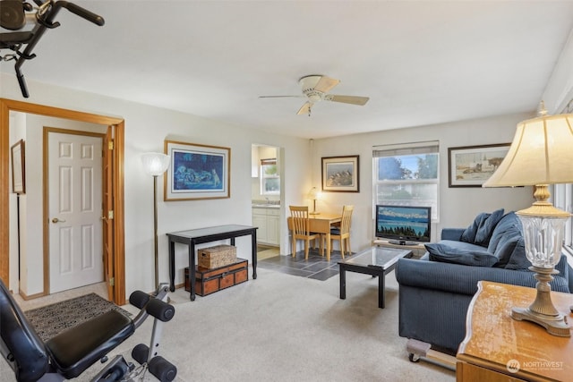 6439 S Clement Ave, Tacoma, WA 98409 - living area featuring carpet and ceiling fan