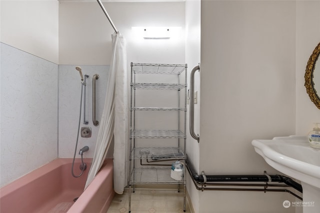 bathroom with shower / bath combination with curtain