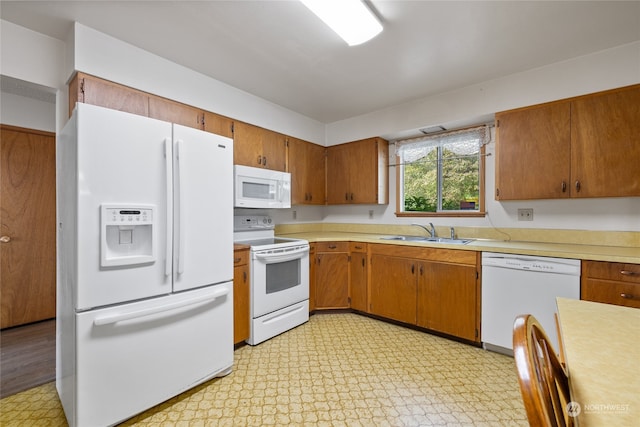 kitchen featuring white appliances and sink