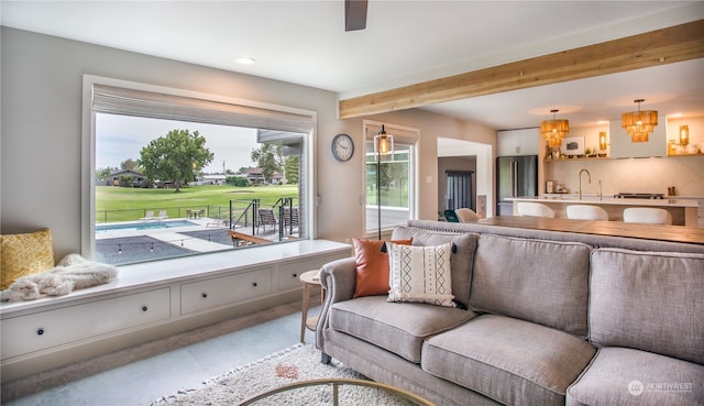 living room featuring sink