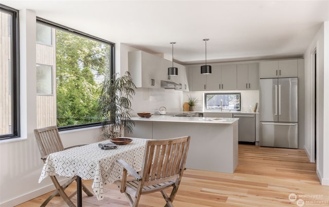 interior space featuring light wood-type flooring, a healthy amount of sunlight, and sink