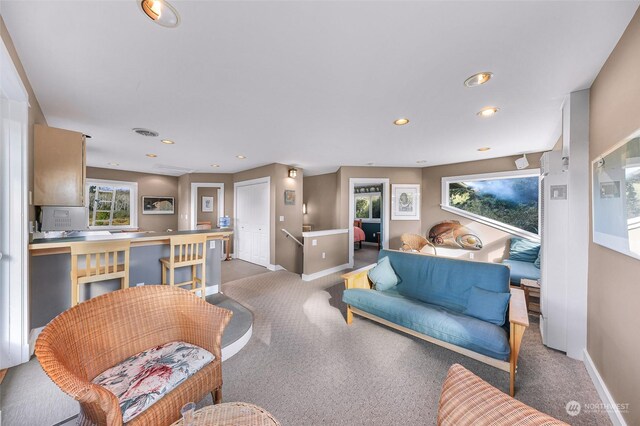 living room featuring carpet and a wealth of natural light