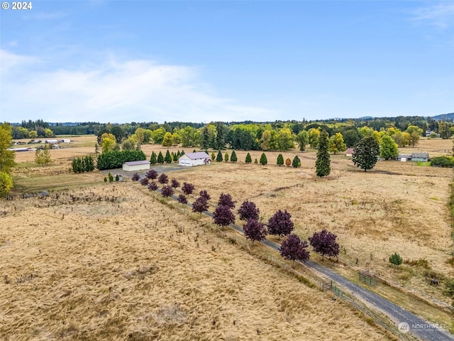 birds eye view of property featuring a rural view