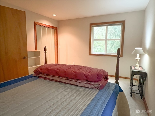 bedroom with carpet floors and a closet