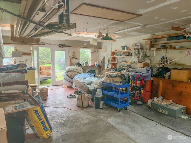 garage featuring a workshop area