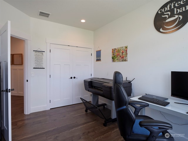 office featuring dark hardwood / wood-style floors