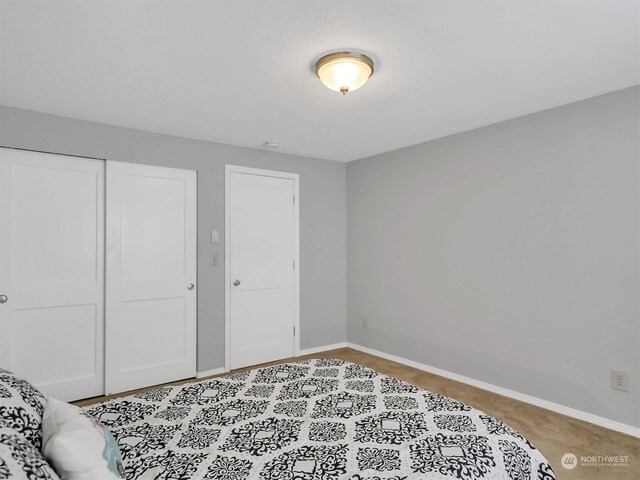 carpeted bedroom featuring a closet