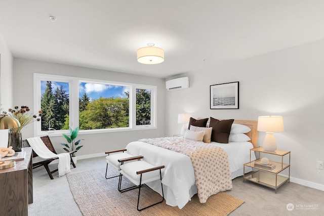 carpeted bedroom featuring a wall mounted AC