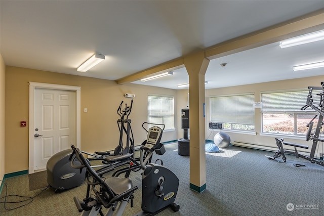 workout area with carpet floors