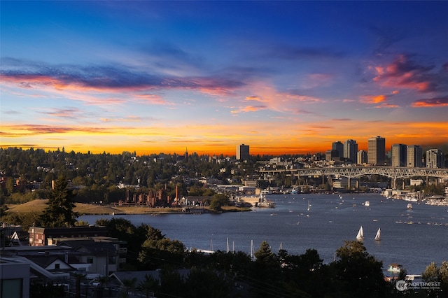 view of city with a water view