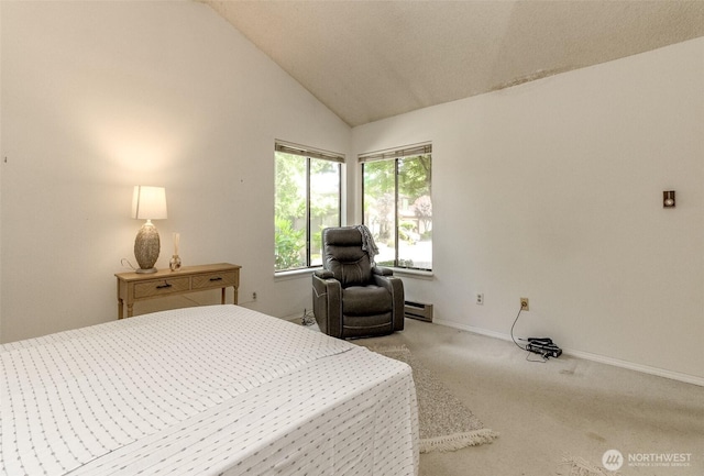 31717 48th Ln SW Unit A, Federal Way, WA 98023 - bedroom featuring baseboard heating, carpet flooring, vaulted ceiling, and baseboards