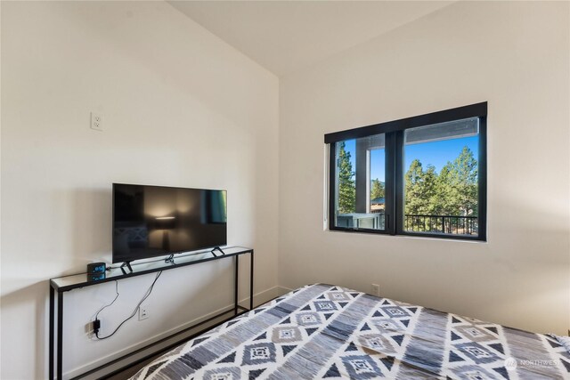 bedroom featuring vaulted ceiling