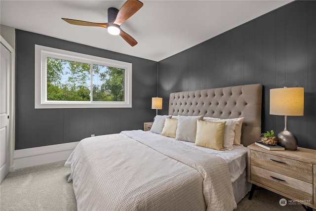 bedroom with carpet floors and ceiling fan