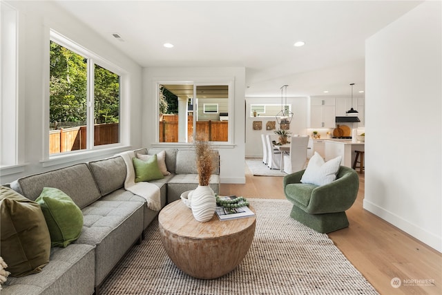 living room with light wood-type flooring