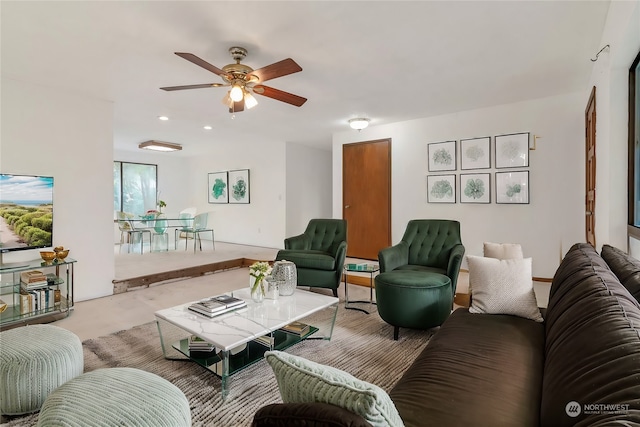 living room with ceiling fan