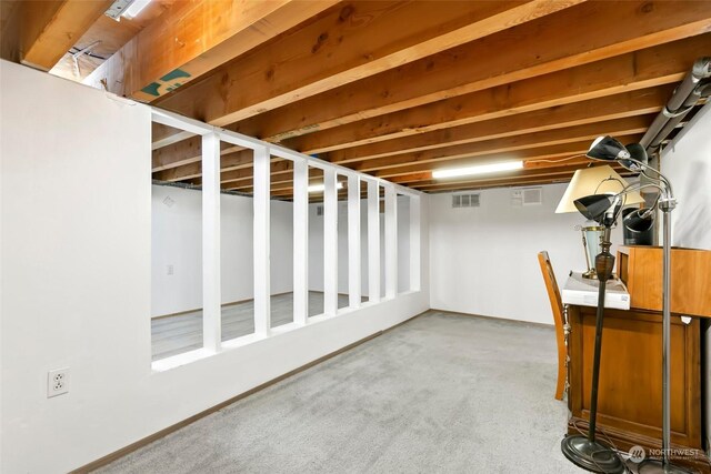 basement featuring carpet floors