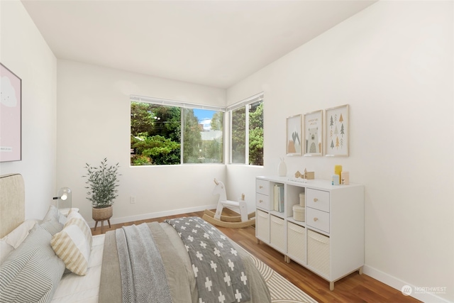 bedroom with light hardwood / wood-style floors