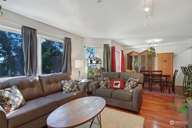 living room featuring light wood-style flooring
