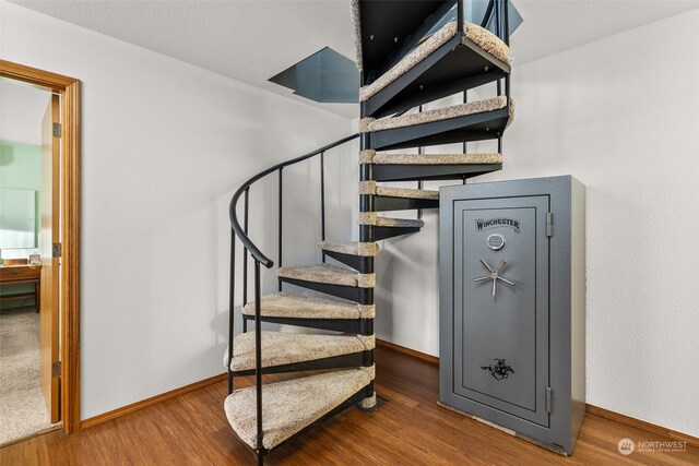 staircase featuring hardwood / wood-style floors