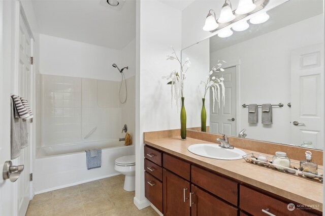 full bathroom featuring vanity, toilet, and shower / bathtub combination