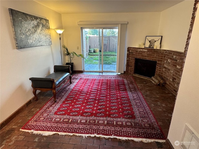 living area with a fireplace