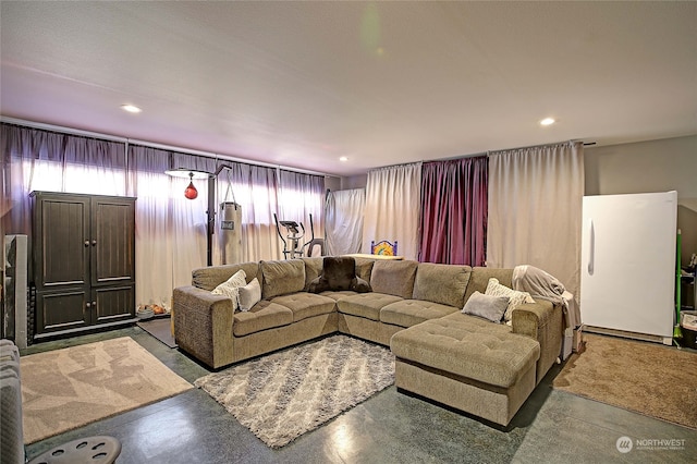 living room featuring concrete floors