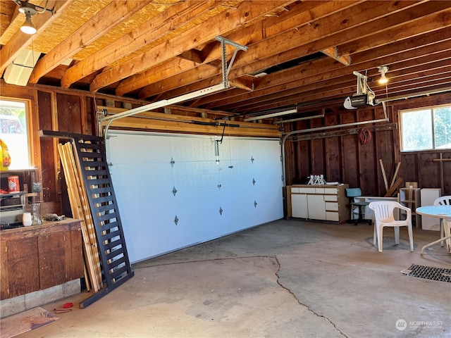 garage with a garage door opener